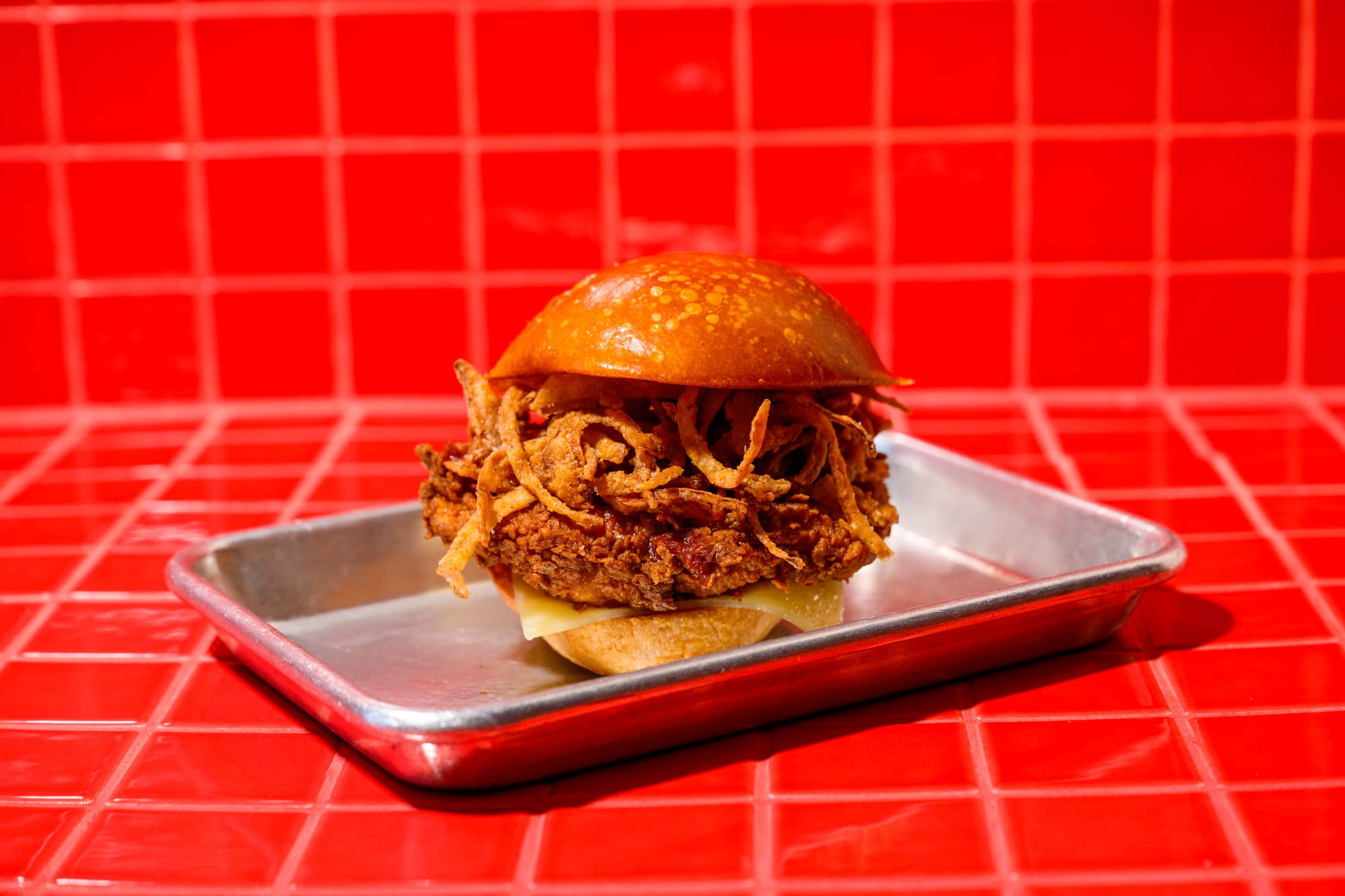 Fried sandwich with onion rings