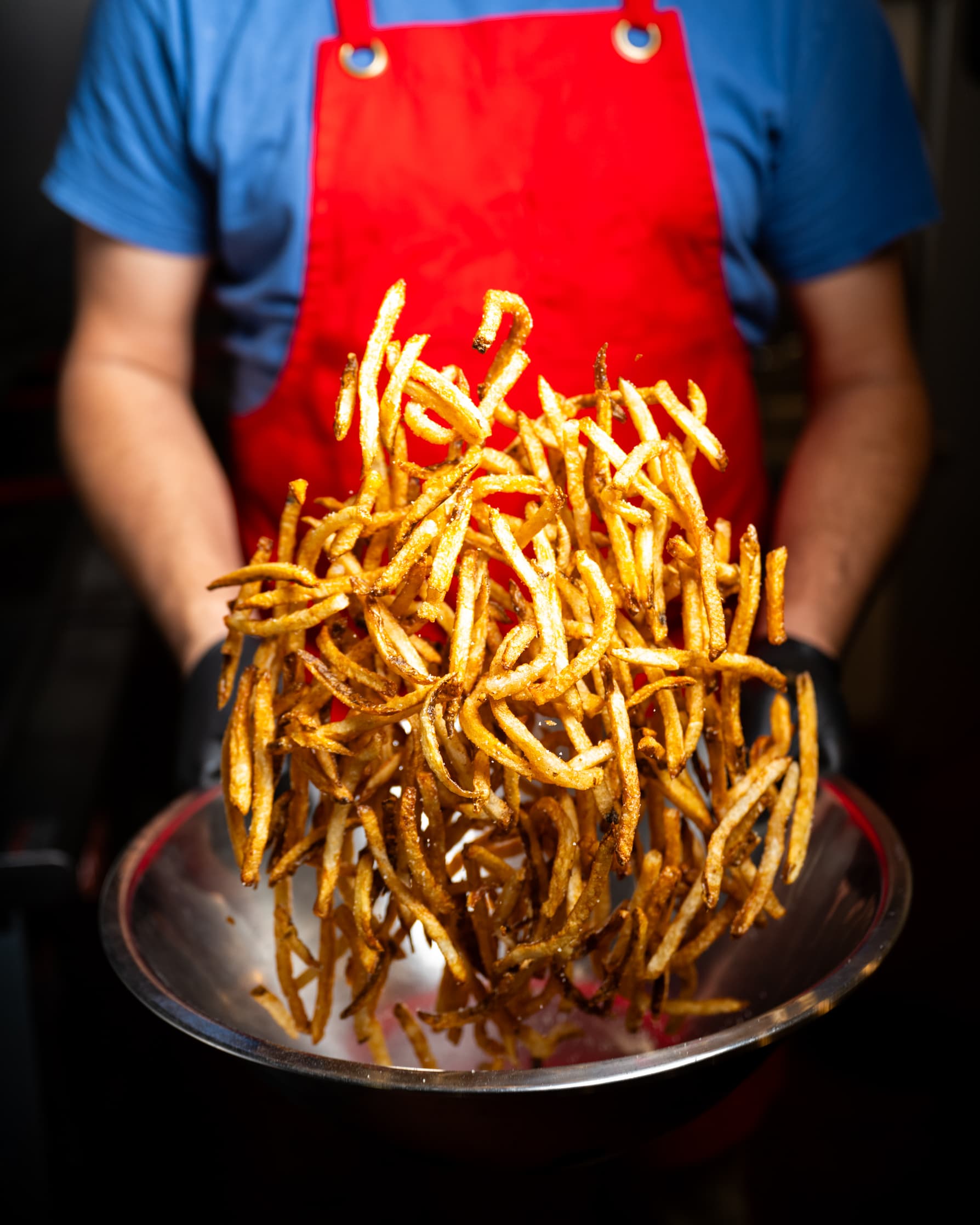 Beef tallow fries being tossed at Pluma